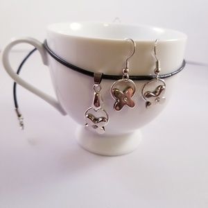 Leather Cord Silver Initial X Necklace Set